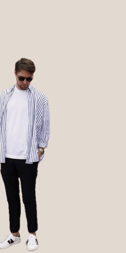 Black Pants with Stripe Shirt